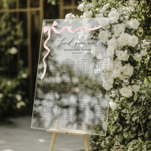 Élégant Nœud Rose Pâle Mariage Sièges Acrylique