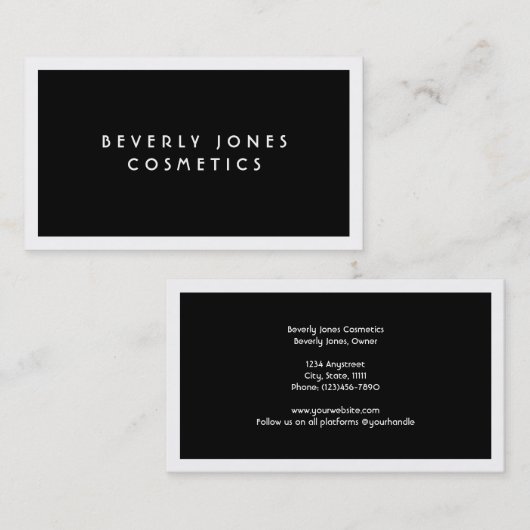 Élégant noir avec Carte de visite frontière blanc (Devant / Derrière)