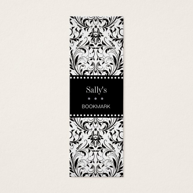 Élégant noir & blanc Damask Mini Signet (Devant)