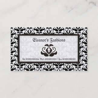 Elégant noir blanc damassé cartes de visite de mod