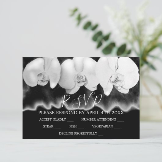 Elégant noir blanc d'aquarelle orchidées RSVP (Debout devant)