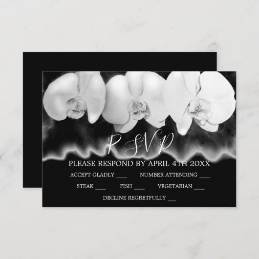 Elégant noir blanc d'aquarelle orchidées RSVP (Devant / Derrière)