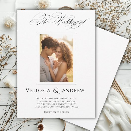 Elégant noir & blanc Faire-part de mariage & photo