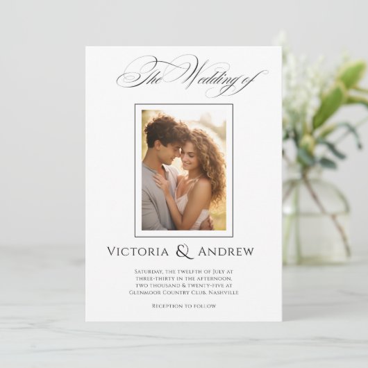 Elégant noir & blanc Faire-part de mariage & photo (Debout devant)