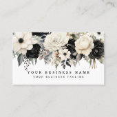 Elégant noir blanc Fleurs d'argent Cartes de visit (Devant)