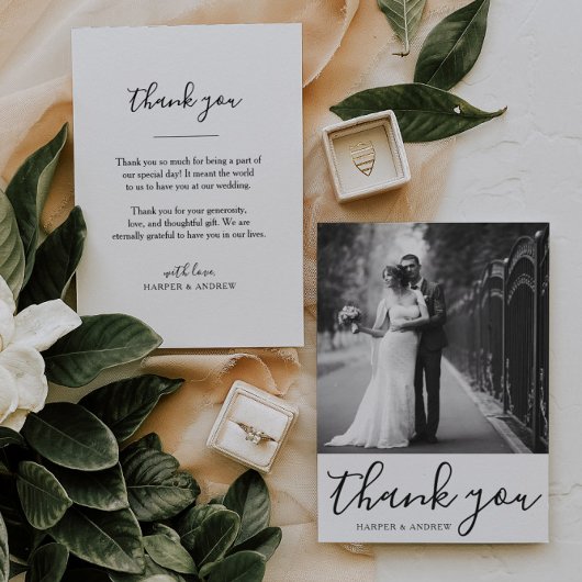 Elégant noir blanc Mariage photo Carte de remercie