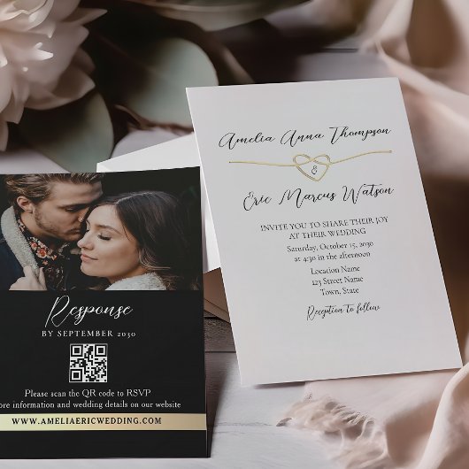 Elégant noir blanc Mariage QR Invitation