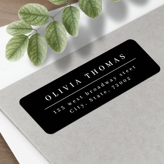 Élégant noir blanc minimaliste étiquette d'adresse