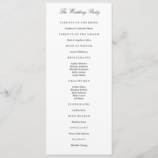 Élégant Noir & Blanc Modèle du programme de mariag (Dos)