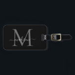 Élégant noir blanc Monogramme Nom de script élégan<br><div class="desc">Élégant noir blanc Monogramme Nom du script Sac élégant Tag</div>