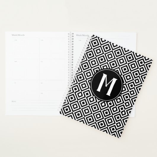 Élégant noir & blanc motif Monogrammé moderne (Devant avec enveloppe)