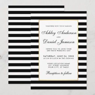 Elégant Noir Blanc Noir Grillé Mariage Invitation