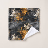 Élégant Noir Blanc Or Floral Motif répétitif (Gant de toilette)