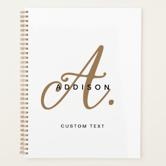 Élégant Noir Blanc Or Script Monogramme (Devant)