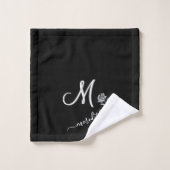 Élégant noir blanc personnalisé Monogramme Nom Flo (Gant de toilette)
