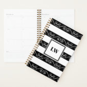 Élégant noir blanc rayé Monogramme (Devant avec enveloppe)
