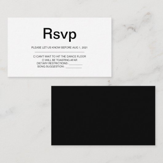 Elégant noir & blanc Simple Mariage carte Rsvp (Devant / Derrière)