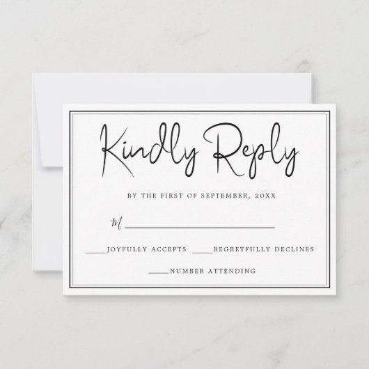 Elégant noir & blanc simple RSVP (Devant)