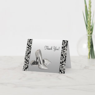 Elegant Noir Damask Merci Cartes
