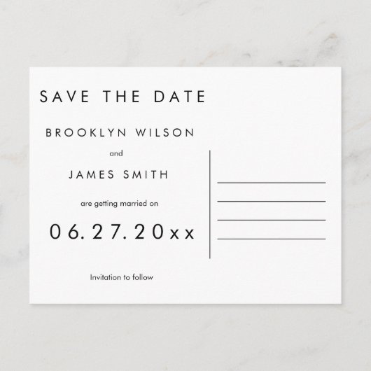 Élégant Noir Enregistrer Les Cartes Postales Date (Dos)