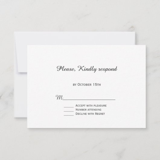 Elégant Noir et Blanc Calligraphie Mariage RSVP (Dos)