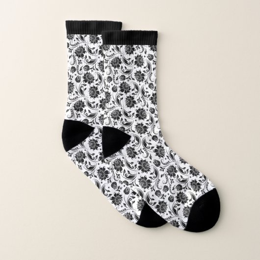 Élégant noir et blanc damas florales motif (Paire)