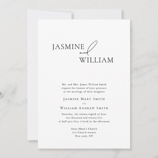 Elégant noir et blanc Faire-part de mariage modern (Devant)