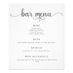 Elégant noir et blanc Mariage Bar Menu Poster
