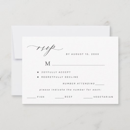 Élégant noir et blanc menu choix mariage rsvp (Devant)