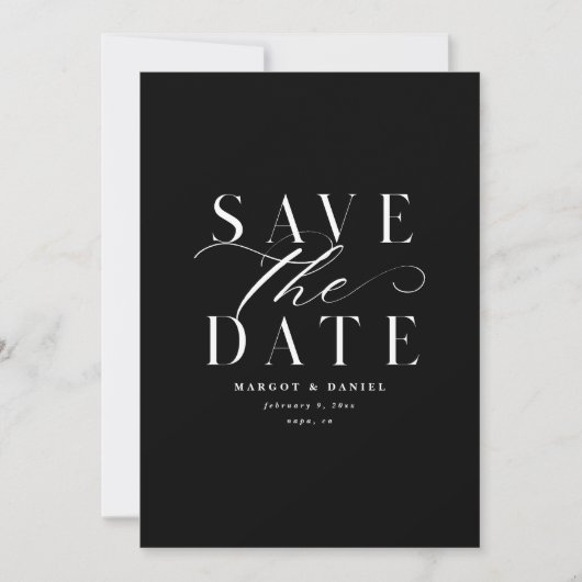 Élégant Noir et Blanc Save The Date Une Photo QR (Devant)