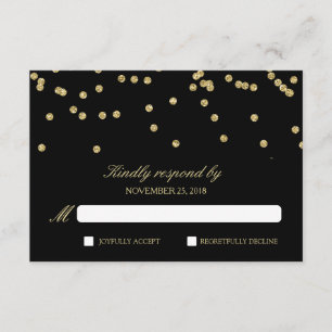Elégant Noir et Or Confetti Polka-Dots RSVP
