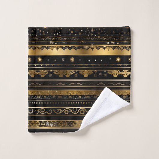 Élégant Noir Et Or Horizontal Divisé (Gant de toilette)