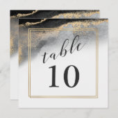 Élégant noir et or Marbre Numéro de table (Devant / Derrière)