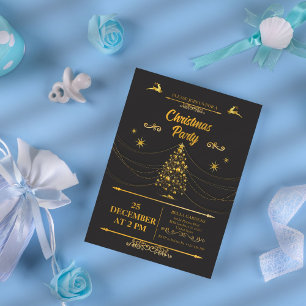 Élégant Noir et Or Noël Fête Invitation