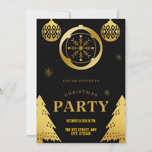 Élégant Noir et Or Noël Fête Invitation (Devant)