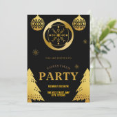 Élégant Noir et Or Noël Fête Invitation (Debout devant)