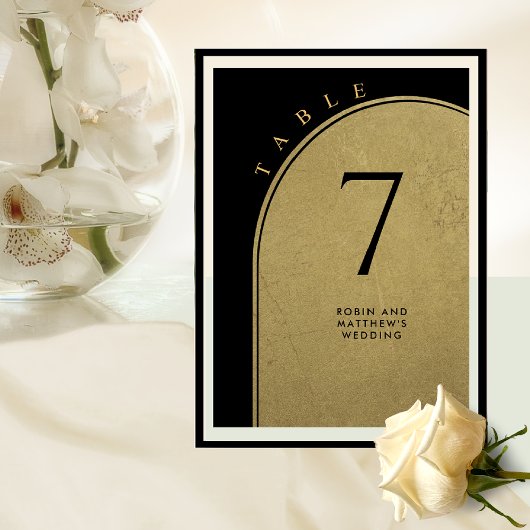 Élégant Noir et Or, Numéro de Table de Mariage à A