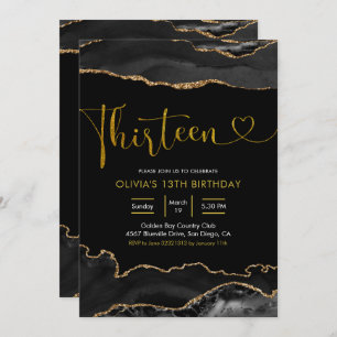 Elégant Noir et Or Treize Invitation