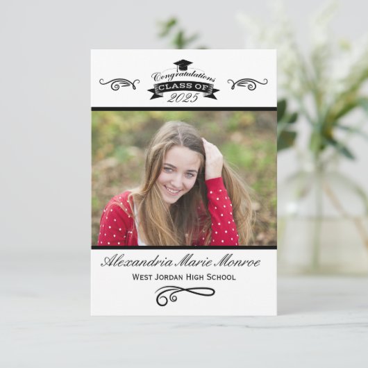 Élégant noir - Faire-part de 3x5 (Debout devant)