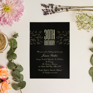 Elégant noir floral Invitation minimale
