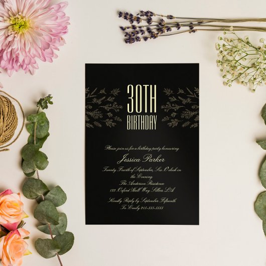 Elégant noir floral Invitation minimale