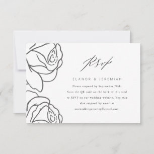 Elégant Noir Floral Mariage RSVP avec QR Code