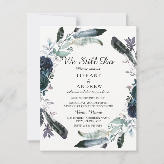 Élégant noir Floral Wreath Vow invitation de renou (Devant)