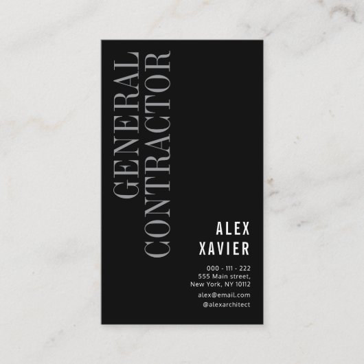 élégant noir général entrepreneur carte de visite (Devant)