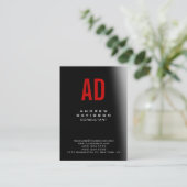 Élégant noir gris rouge Monogramme Carte de visite (Debout devant)