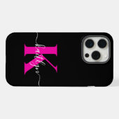 Élégant Noir Hot Rose Script Monogramme (Verso Horizontal)