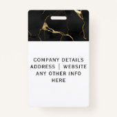 Élégant Noir Marbre Code de l'employé Badge (Dos)