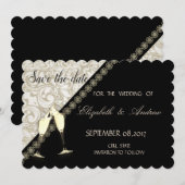 Élégant noir, mariage damassé, carte "save the dat (Devant / Derrière)