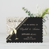 Élégant noir, mariage damassé, carte "save the dat (Debout devant)