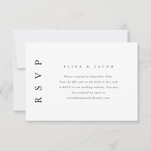 Elégant Noir Mariage RSVP avec QR Code (Devant)